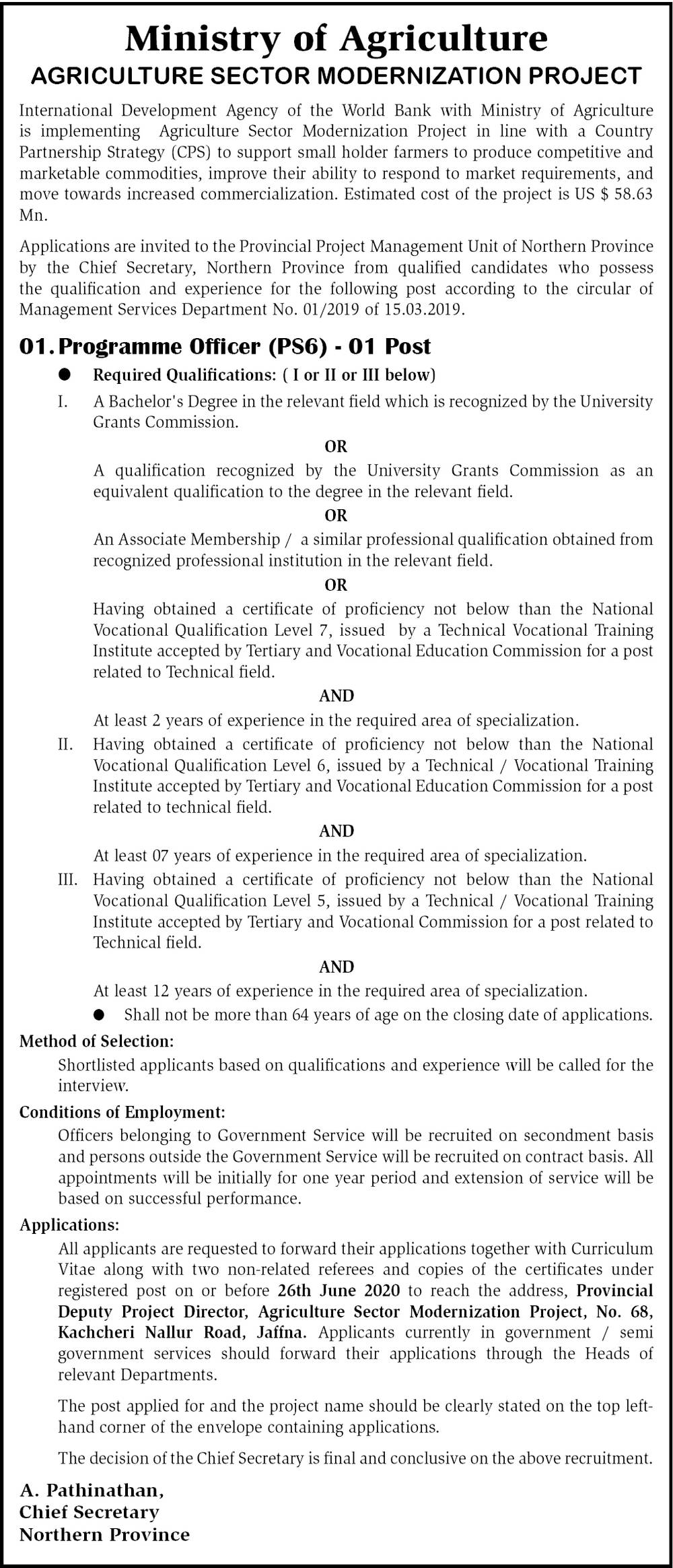 Programme Officer - Ministry of Agriculture