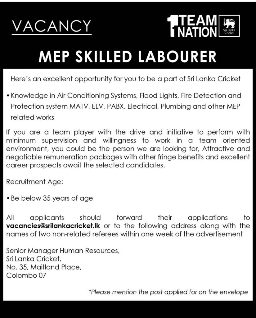 MEP Skilled Labourer – Sri Lanka Cricket