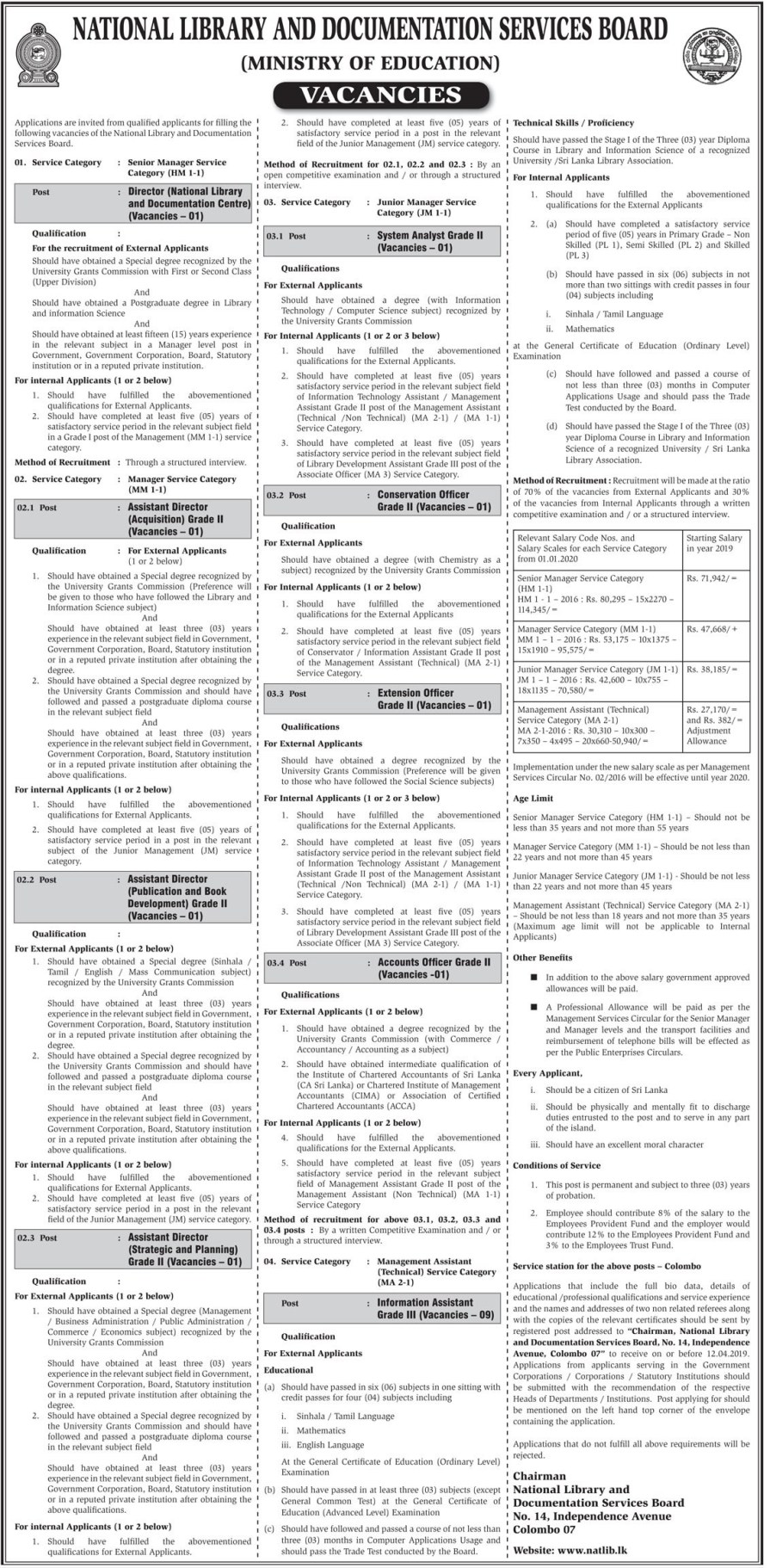 Director, Assistant Director, System Analyst, Conservation Officer, Extension Officer, Accounts Officer, Information Assistant (Grade III) 