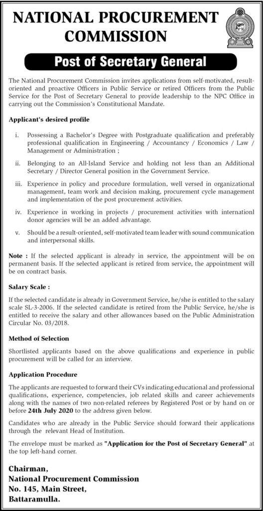 Secretary General – National Procurement Commission