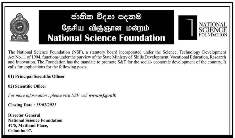 Scientific Officer, Principal Scientific Officer – National Science Foundation 2