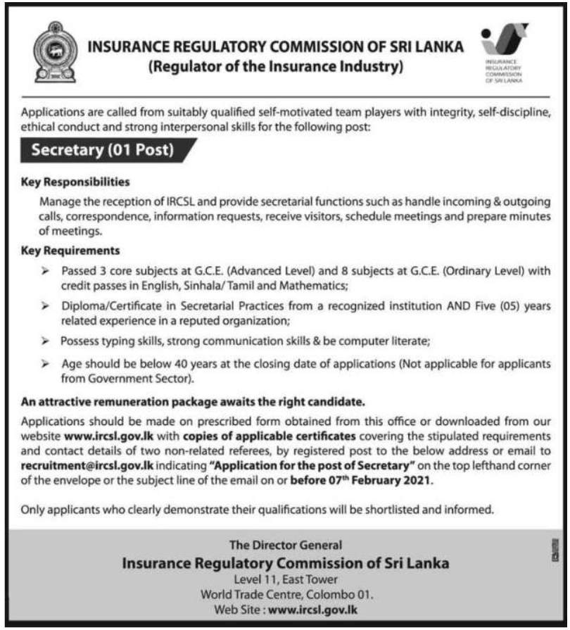 Secretary – Insurance Regulatory Commission