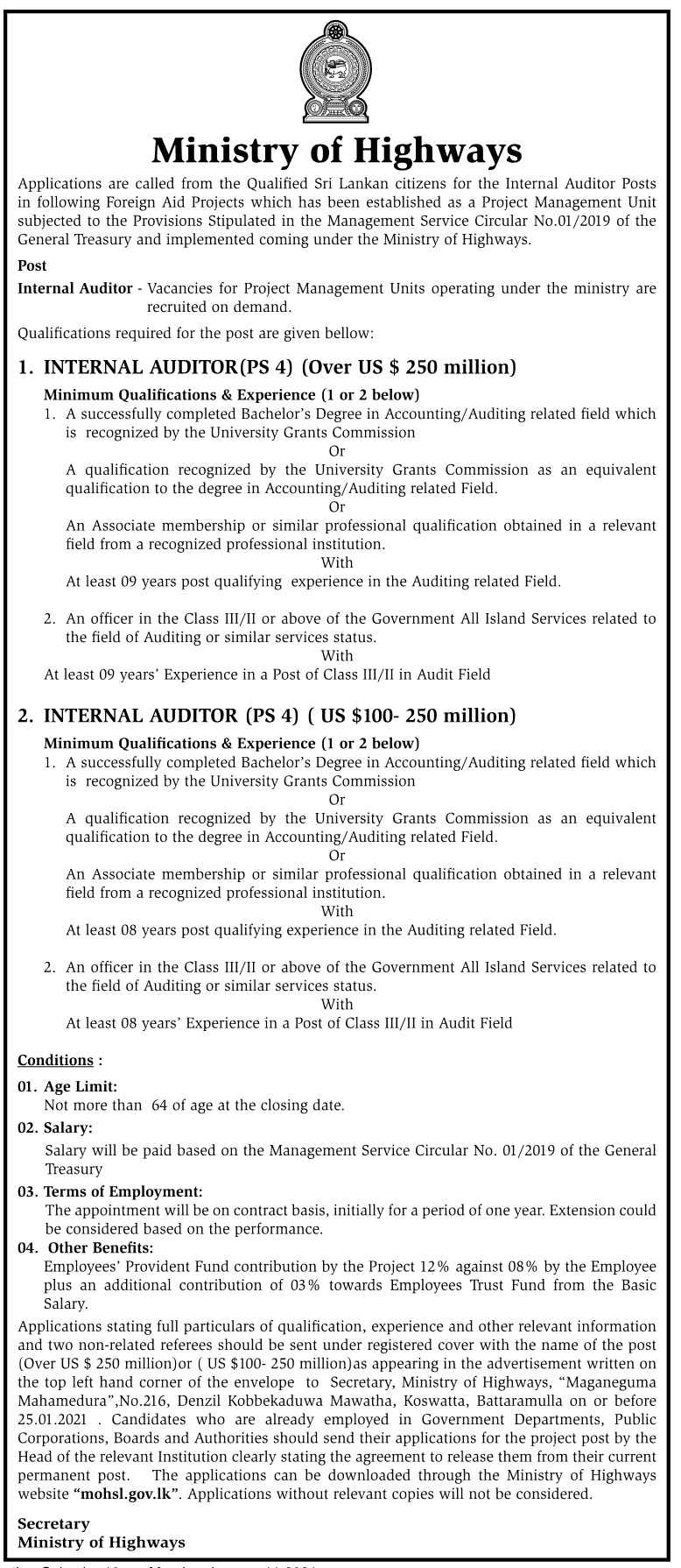 Internal Auditor – Ministry of Highways 2