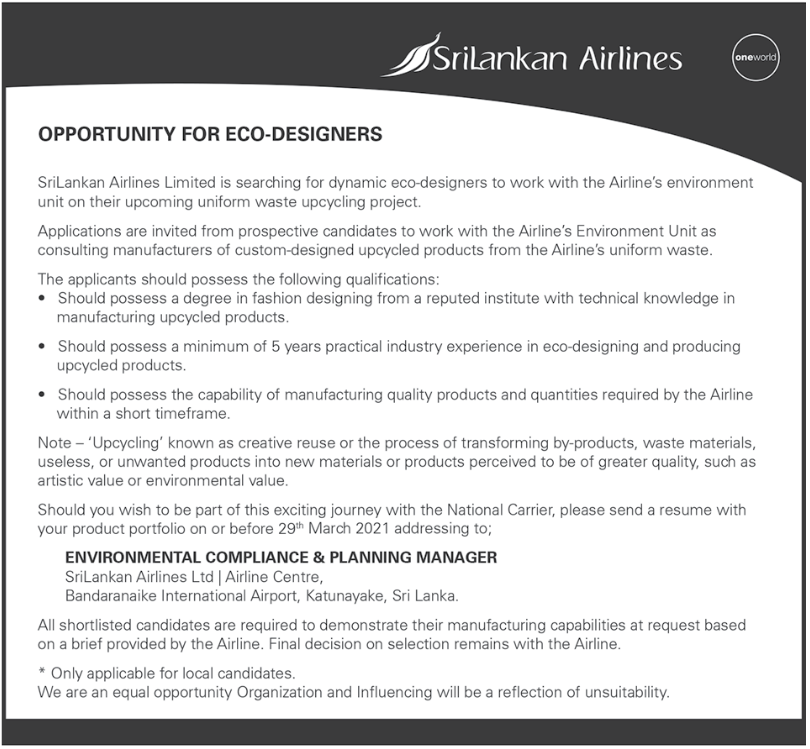 Eco-Designer – Sri Lankan Airlines