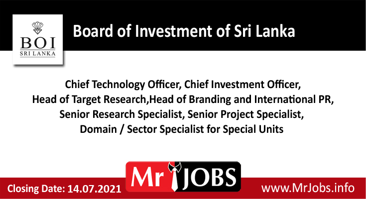 Board of Investment of Sri Lanka Vacancies