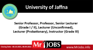 University of Jaffna Vacancies 2021