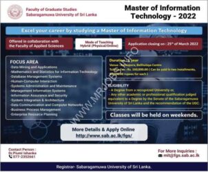 Master Of Information Technology 2022 Sabaragamuwa University Master Of Information Technology 2022 Sabaragamuwa University