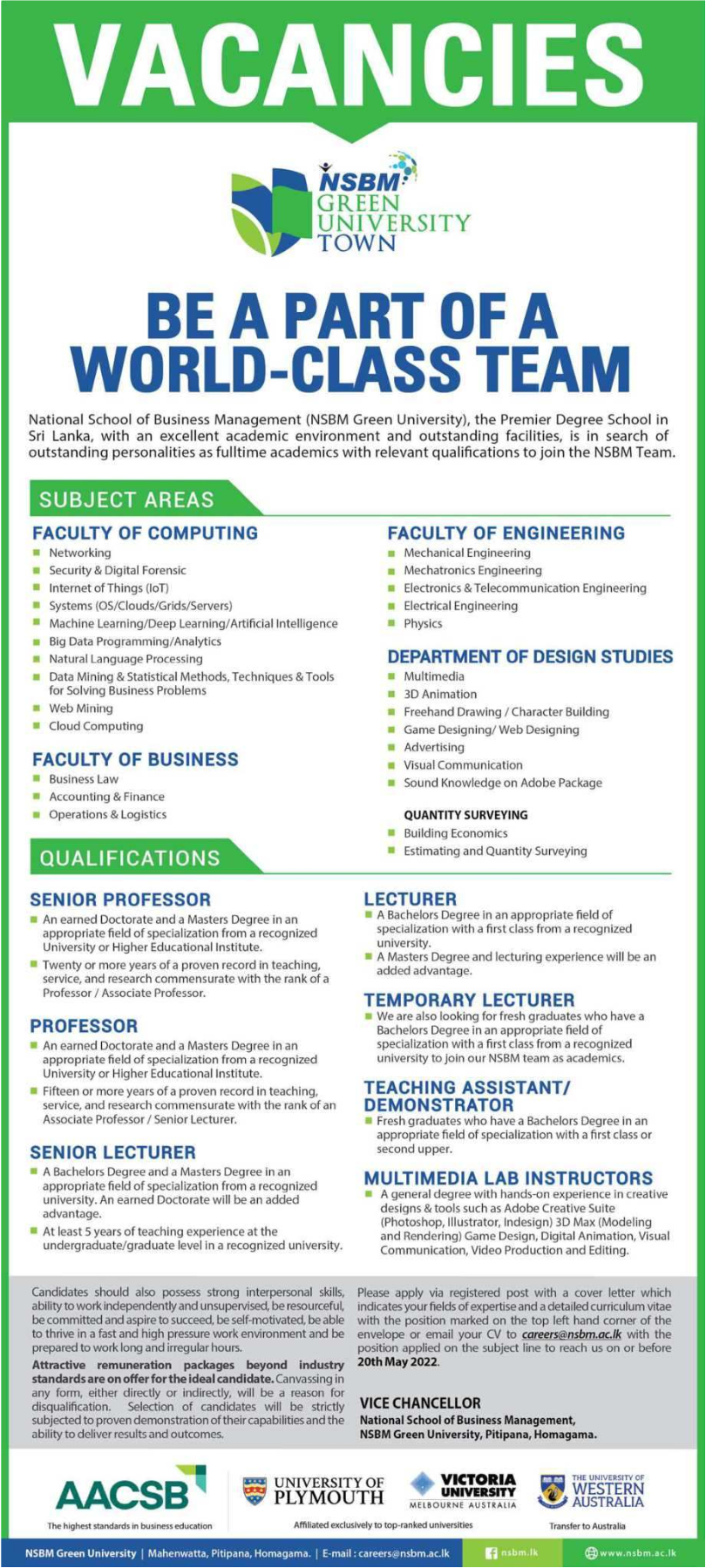 National School of Business Management Vacancies 2022