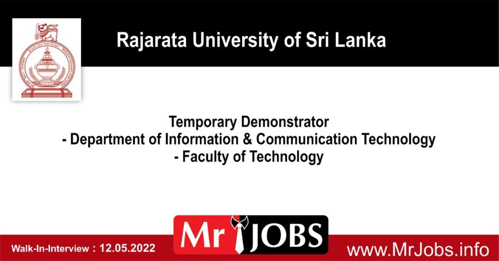 Temporary Demonstrator - Faculty of Technology - Rajarata University