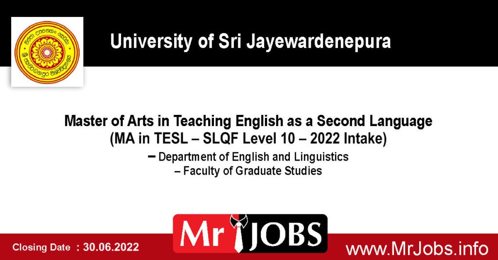 Master of Arts (MA) in Teaching English as a Second Language 2022