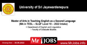 Master of Arts (MA) in Teaching English as a Second Language 2022