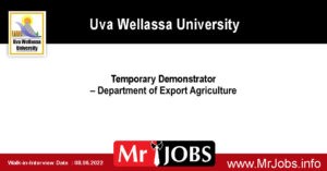 Temporary Demonstrator - Uva Wellassa University Vacancies 2022
