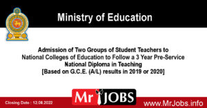 Admission of 2 Groups of Student Teachers to National Colleges of Education 2019 2020 MOE