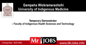 Gampaha Wickramarachchi University of Indigenous Medicine Vacancies 2022