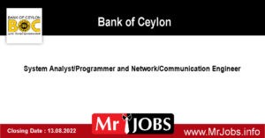 Bank of Ceylon Vacancies 2022 - System Analyst Programmer and Network Communication Engineer