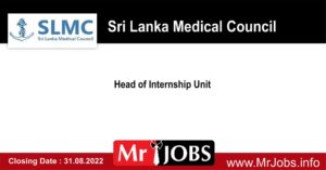 Head of Internship Unit - Sri Lanka Medical Council Vacancies 2022