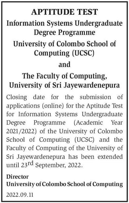 Information Systems Aptitude Test 2022  UCSC USJ