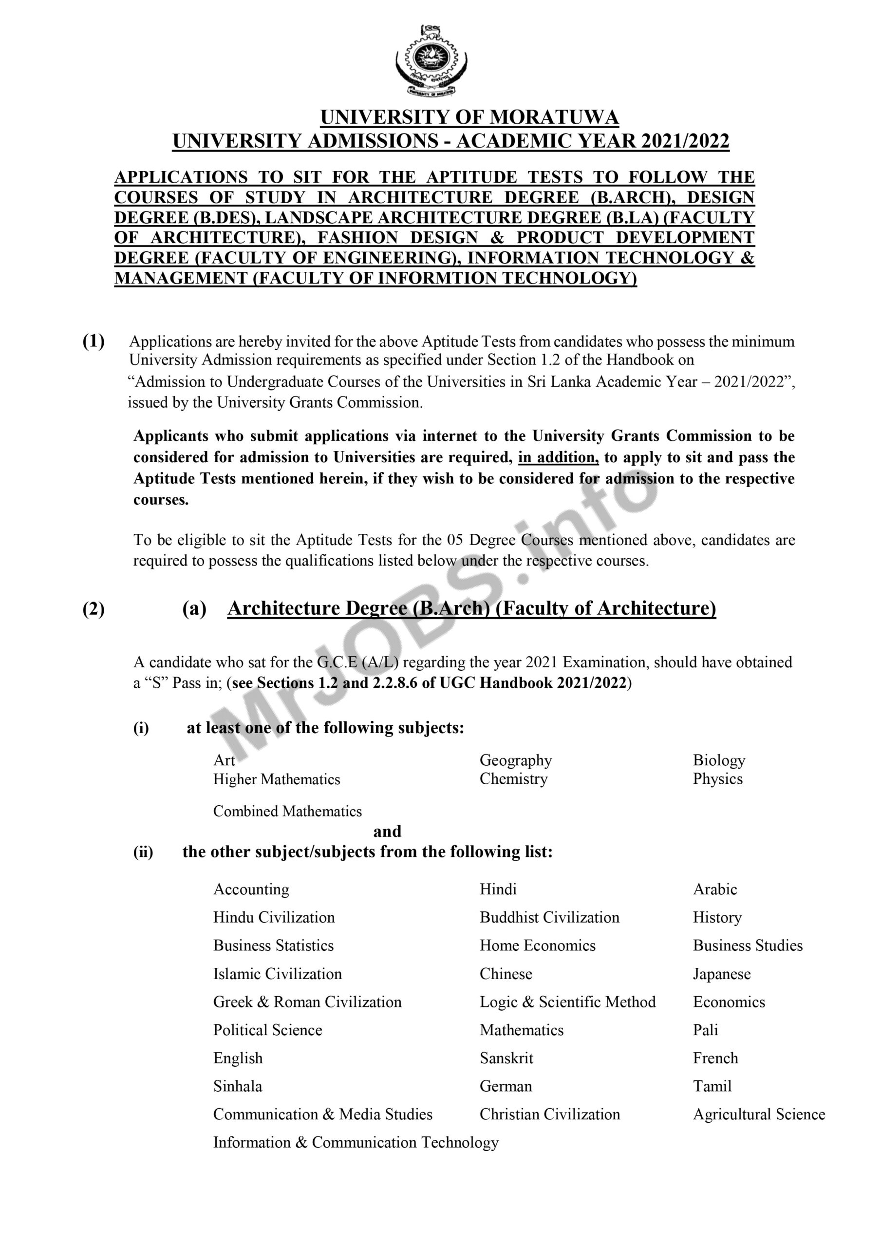 University of Moratuwa Aptitude Test 2022-1