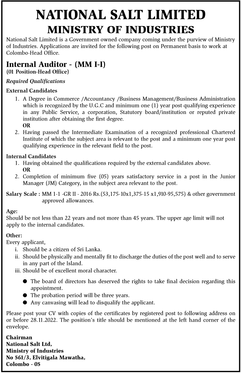 Internal Auditor Vacancies – National Salt Limited