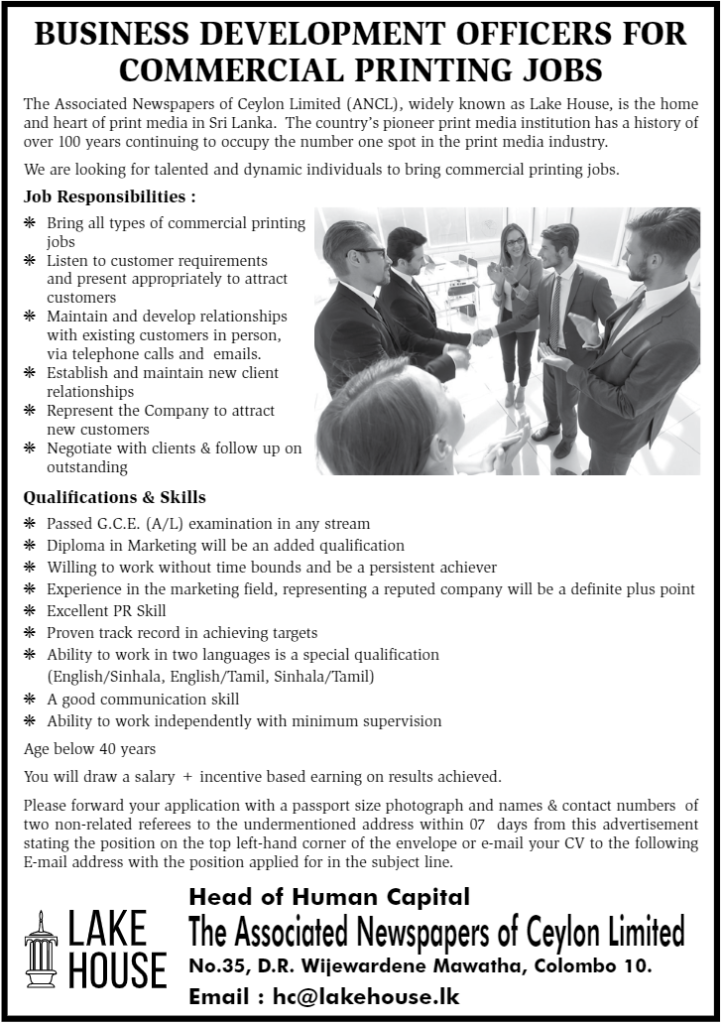 Business Development Officers for Commercial Printing Jobs - Lake House Vacancies 2022 