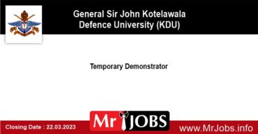 Temporary Demonstrator KDU Vacancies 2023 2