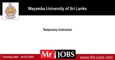 Temporary Instructor Wayamba University of Sri Lanka Vacancies 2023 2