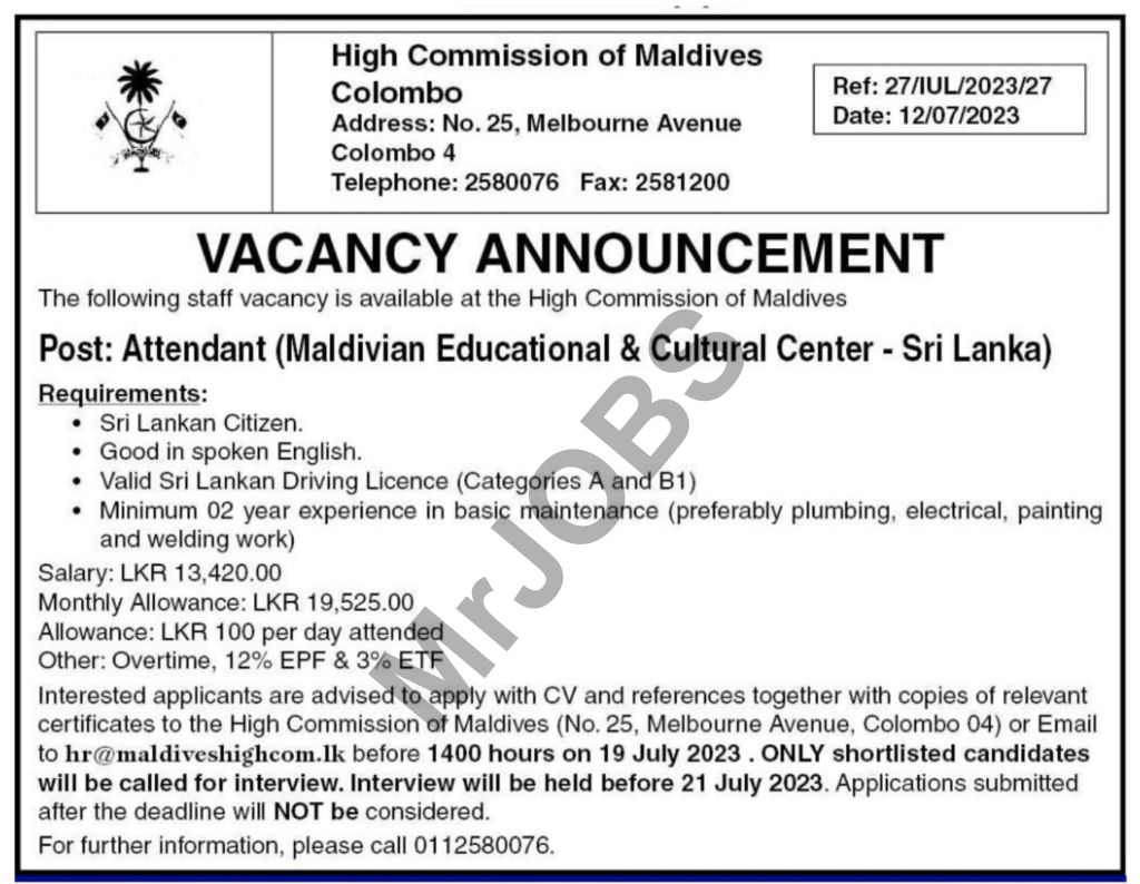 Attendants - High Commission of Maldives, Colombo