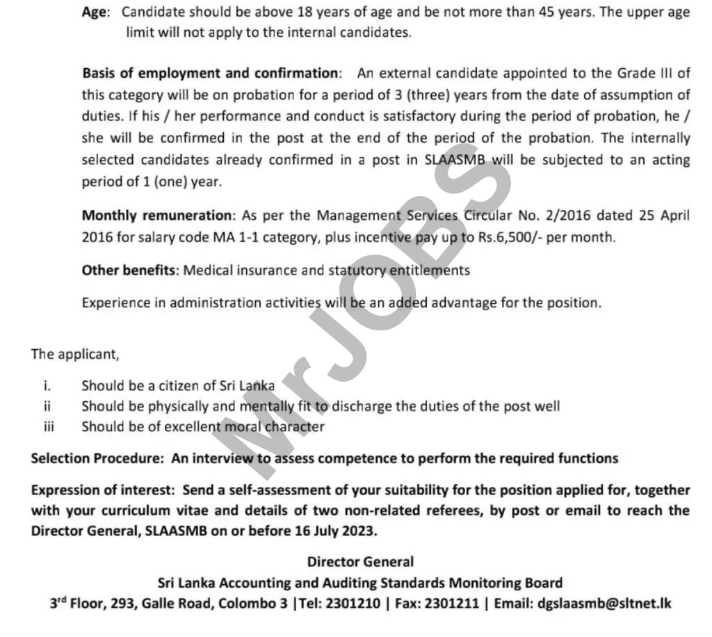 Management Assistant - Sri Lanka Accounting and Auditing Standards Monitoring Board (SLAASMB) 2