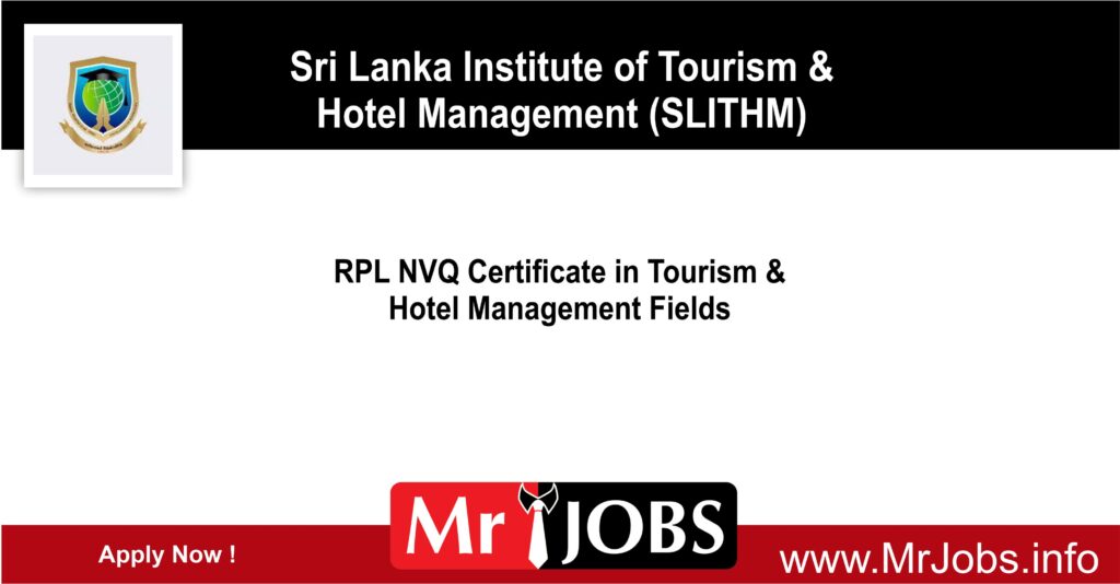 RPL NVQ Certificate in Tourism & Hotel Management Fields SLITHM 2023
