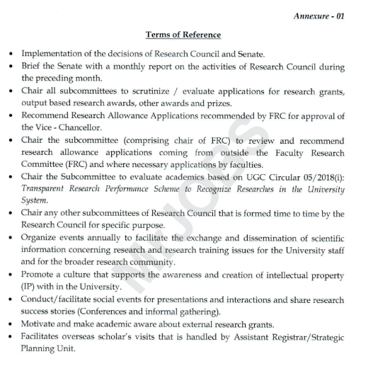 Eastern University of Sri Lanka Vacancies 2024 - Chairman Research Council 2